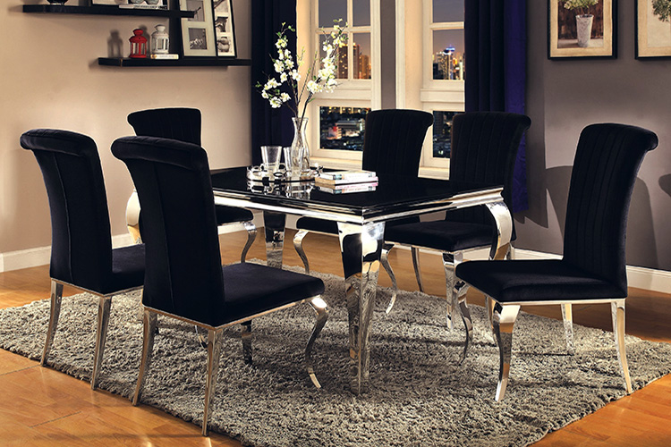 Coaster Carone Contemporary Glam Dining Room Set with Upholstered Chairs